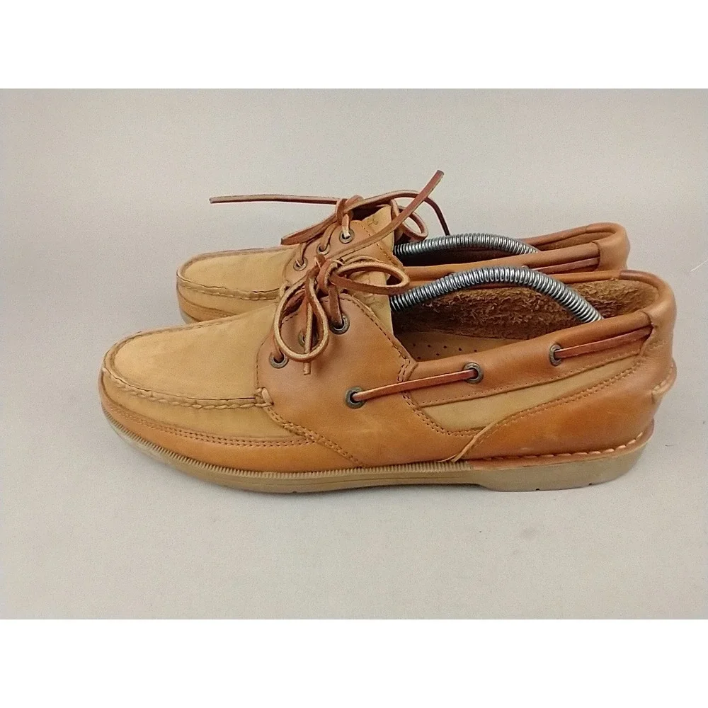 Rockport Mens M5166 Tan Leather Boat Shoes Nautical Loafers Size 11M